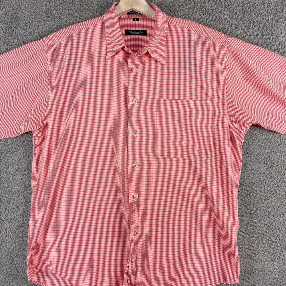 Vintage‎ Christian Dior Shirt Mens Large Check Short Sleeve USA Made 90s